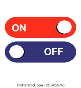 On Off set slider. Vector flat illustration. Button. Collection template buttons, blue - off, red - on for mobile app or web design on white background.