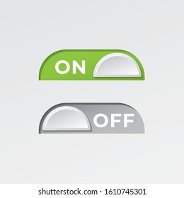 On and Off Сrescent Shape Toggle Switch Buttons with Lettering Modernd Devices User Interface Mockup or Template - Green and Grey on White Background - Vector Gradient Graphic Design