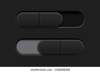 On and Off slider buttons. Black 3d oval icons. Vector illustration