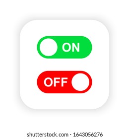 On and Off slider buttons. Red and green power switch buttons. Vector illustration
