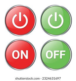 On Off Slider, Set Power On Off Switch Button, On and Off Slider, Shutdown Symbol, Slider On Off Push Button, 3D Realistic Glossy And Shiny Glowing Energy Icons Vector Illustration