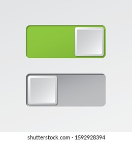On and Off Square Blank Toggle Switch Buttons Modern Devices User Interface Mockup or Template - Green and Grey on White Background - Vector Gradient Graphic  Design