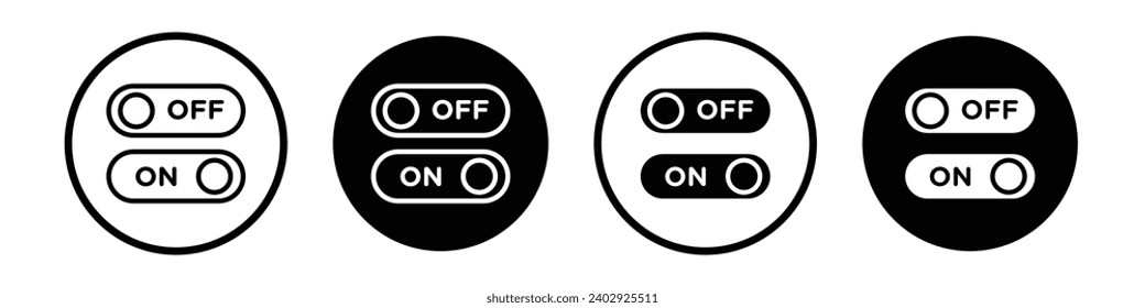 Apagar el conjunto de iconos de alternador de botones del interruptor. símbolo vectorial del interruptor de alternancia eléctrica. el interruptor de control deslizante activo o apagado inicia sesión en un estilo con relleno negro y delineado.