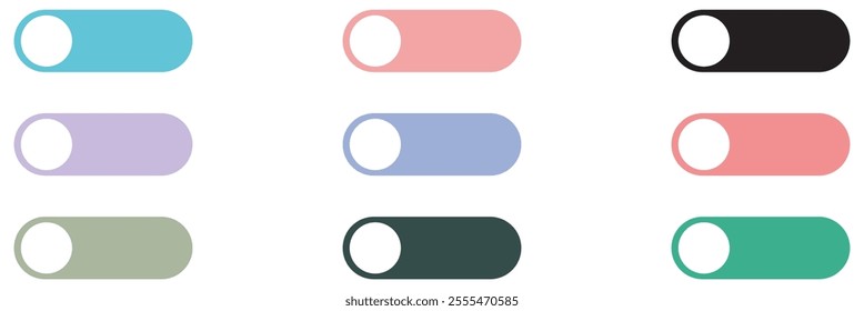 On Off Switch Button Slider Toggle Icon Set. Vector Image.