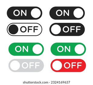 On off switch buttons icon set. power toggle vector buttons for web and app ui designs.