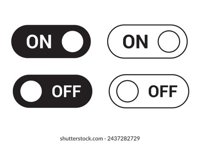 On off switch buttons icon set. power toggle vector buttons for web and app UI designs. Slider or toggle. black and white.