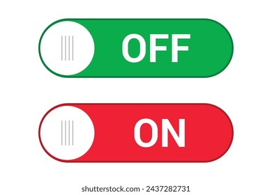 Activación y desactivación del conjunto de iconos de botones de conmutación. Activa los botones vectoriales de alternancia para diseños de interfaz de usuario de aplicaciones y web. Control deslizante o alternar. Verde y rojo