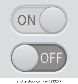 On and Off switch buttons. Oval interface elements. Vector 3d illustration