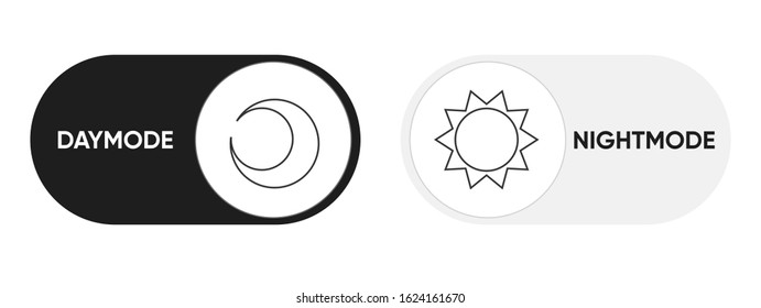 On Off Switch Element for Mobile App, Web Design, Animation. Light and Dark Buttons. Light and Dark Buttons. Vector illustration