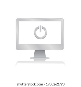 icono del interruptor de encendido apagado dentro del monitor del ordenador de pantalla en blanco con ilustración del vector de iconos moderados de reflexión
