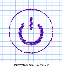 On Off switch icon with pen and school paper effect 