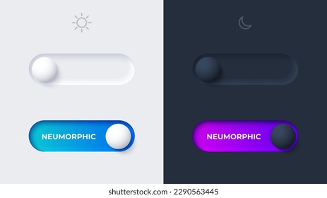 On and off switch in light and dark mode. Neumorphic design template