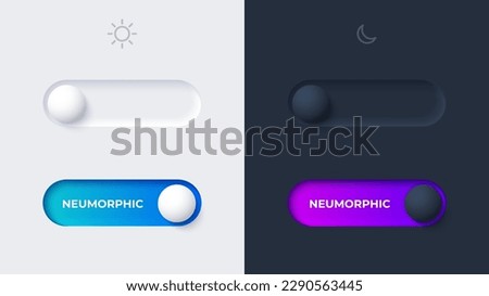 On and off switch in light and dark mode. Neumorphic design template