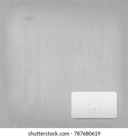 "On" and "Off" switch. Light switch on gray concrete wall texture background. Vector illustration.