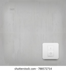 "On" and "Off" switch. Light switch on gray concrete wall texture background. Vector illustration.