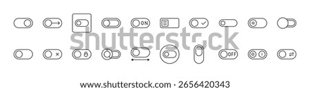 On Off, Switch Line Icon Set. Outline Signs for Graphic and Web Design, Apps, Adverts, Various Cards 