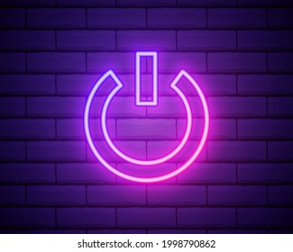On Off switch, power button icon in neon style. Simple thin line, outline vector of Energy icons for UI and UX, website or mobile application isolated on brick wall
