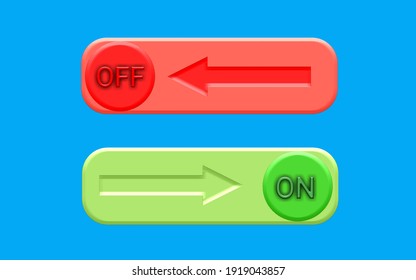 On and off switch. Red and green switch interface button. 3d vector illustration.