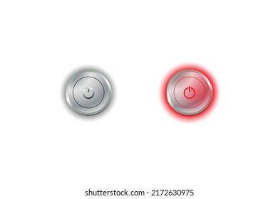 On Off Switch. Round Neon With Red Light Effect. On Off Symbol. Mirror Texture Banner Reflected On Shaky Background. Vector Illustration.