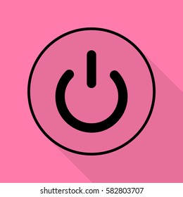 On Off switch sign. Black icon with flat style shadow path on pink background.