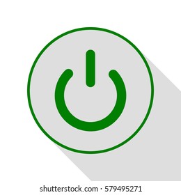 On Off switch sign. Green icon with flat style shadow path.