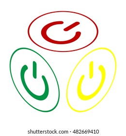 On Off switch sign. Isometric style of red, green and yellow icon.