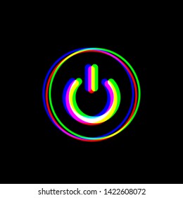 On Off switch sign. Red, green and blue unfocused contour icon at black background. Illustration.
