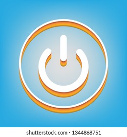 On Off switch sign. Vector. White icon with 3d warm-colored gradient body at sky blue background.