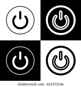 On Off switch sign. Vector. Black and white icons and line icon on chess board.
