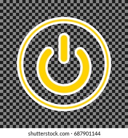 On Off switch sign. Vector. Yellow icon with white contour on dark transparent background.