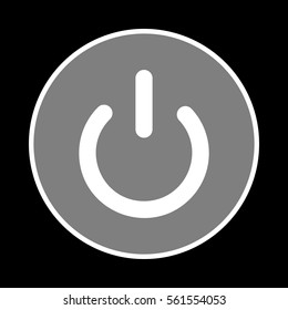 On Off switch sign. White icon in gray circle at black background. Circumscribed circle. Circumcircle.