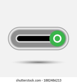 Al desactivar los botones de encendido de estilo deslizador con fondo redondo de botón plateado, los botones On están encerrados en círculo verde y blanco con sombra en fondo blanco