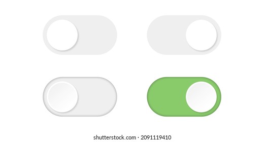 On off Switch. Toggle slide buttons vector mockup. Turn on off template isolated on white background. Slider mobile switch power. 