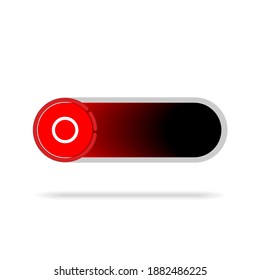 On Off switch toggle - slider style power buttons with shiny red neon light fade to black button round background, The On Off buttons are enclosed in red and white circle in white background
