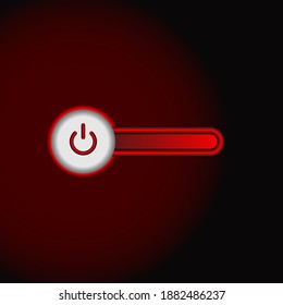 On Off switch toggle - slider style power buttons with shiny red round button background, The Off buttons are enclosed in red and grey fade to white circle in Black and red aura background