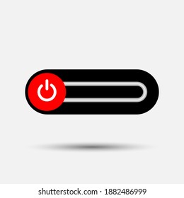 On Off switch toggle - slider style power buttons with silver button in black round background, The Off buttons are enclosed in red circle in white background