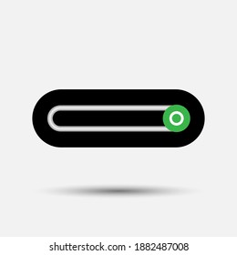 On Off switch toggle - slider style power buttons with silver button in black round background, The On button are enclosed in gree circle in white background