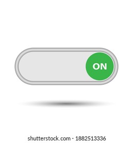 On Off switch toggle - slider style power buttons with silver button round in grey background, The on buttons are enclosed in green circle in white background