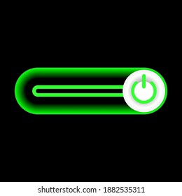 On Off switch toggle - slider style power buttons with shiny green in green black shade button round background, The On Off buttons are enclosed in green circle in black background