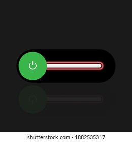 On Off switch toggle - slider style power buttons with shiny red shade neon light button round in black background, The On Off buttons are enclosed in red circle in black background