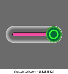 On Off switch toggle - slider style power buttons with pink,black button round grey background, The On Off buttons are enclosed in green circle in grey background