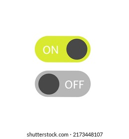 On off switch vector icon. On and Off Toggle Switch Buttons with Lettering Modern Devices User Interface Mockup or Template - Green and Grey on White Background.