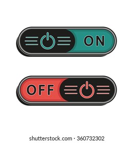 On and Off switches or buttons. Vector set isolated on white background.