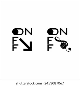On and off text logo design with arrow and treble clef.