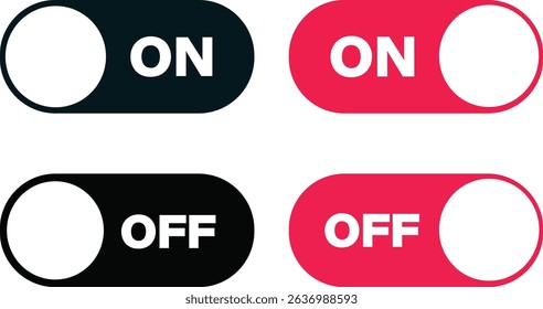 ON and OFF toggle icon set. Setting toggle icons design. Black switch button, switch buttons set symbol vector,
