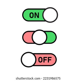 on and off toggle settings icon switch symbols button slider toggle on white background. for web app banner design