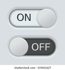 On and off toggle slider. White and black. Vector illustration