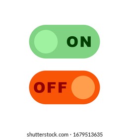 On and off toggle switch button, retro icon set, green and orange color isolated on white background, vector illustration.