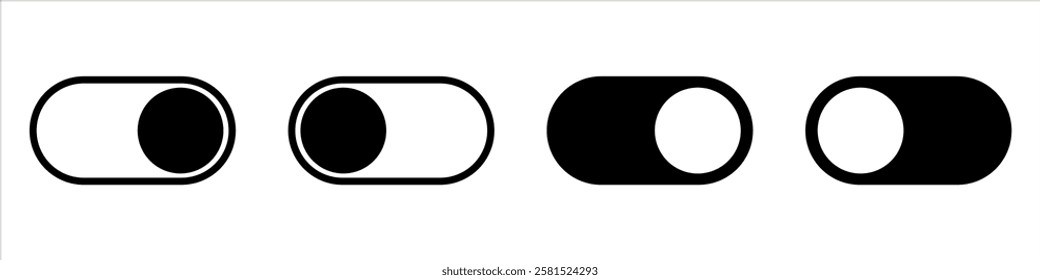 On and Off toggle switch button icons set. Setting control toggle ON OFF, switch buttons. 