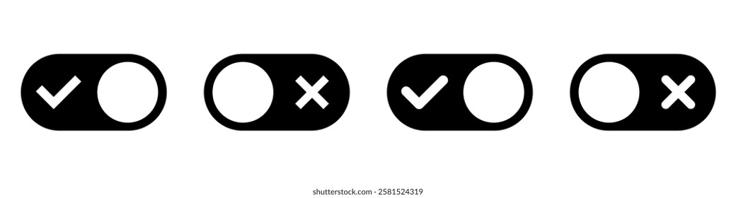 On and Off toggle switch button icons set. Setting control toggle ON OFF, switch buttons. 